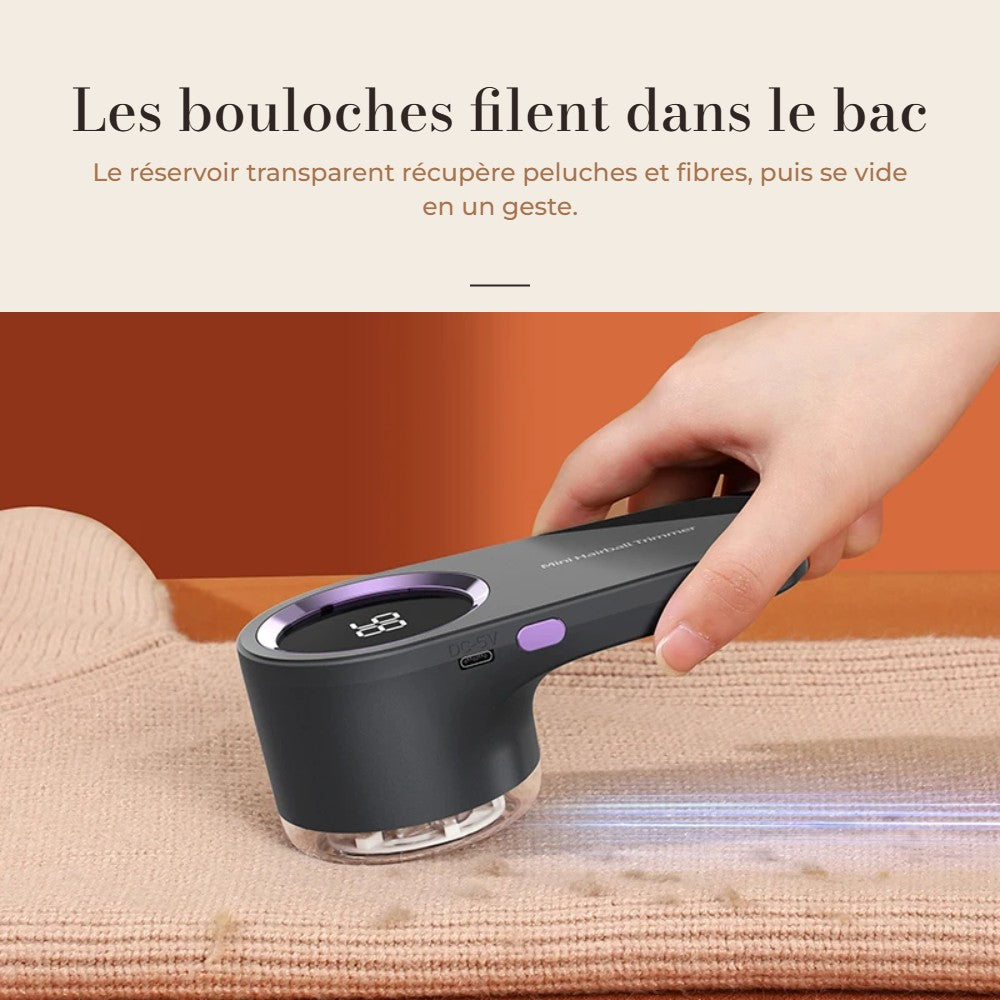Le bac transparent récupère les bouloches et peluches